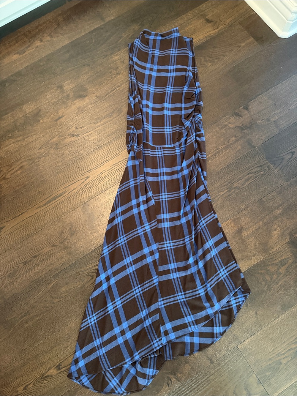 A.L.C. Blue and Chocolate Brown Asymmetrical Plaid Dress Size 10
